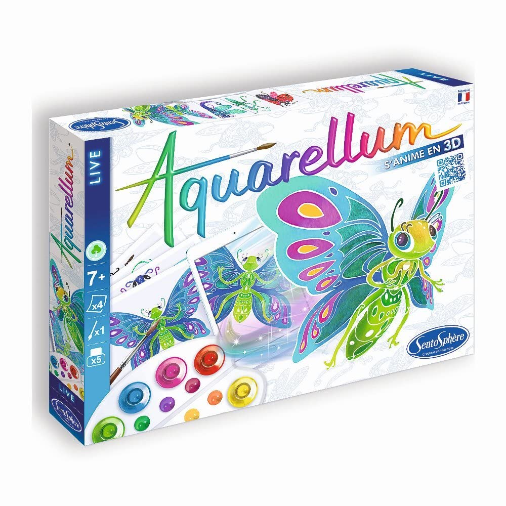 SentoSphère – Aquarellum Live - Insectes - Kit Peinture - Peinture Aquarellable Magique - Scanne-​Les pour Les animer et Te Prendre en Photo avec ! Dès 7 Ans - Fabriqué en France - 6703