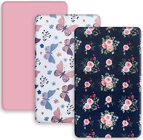 AMROSE Paquete de 3 sábanas de cuna suaves y celestiales, juego de sábanas de microfibra para bebés niñas, tacto sedoso, ajustadas para colchón