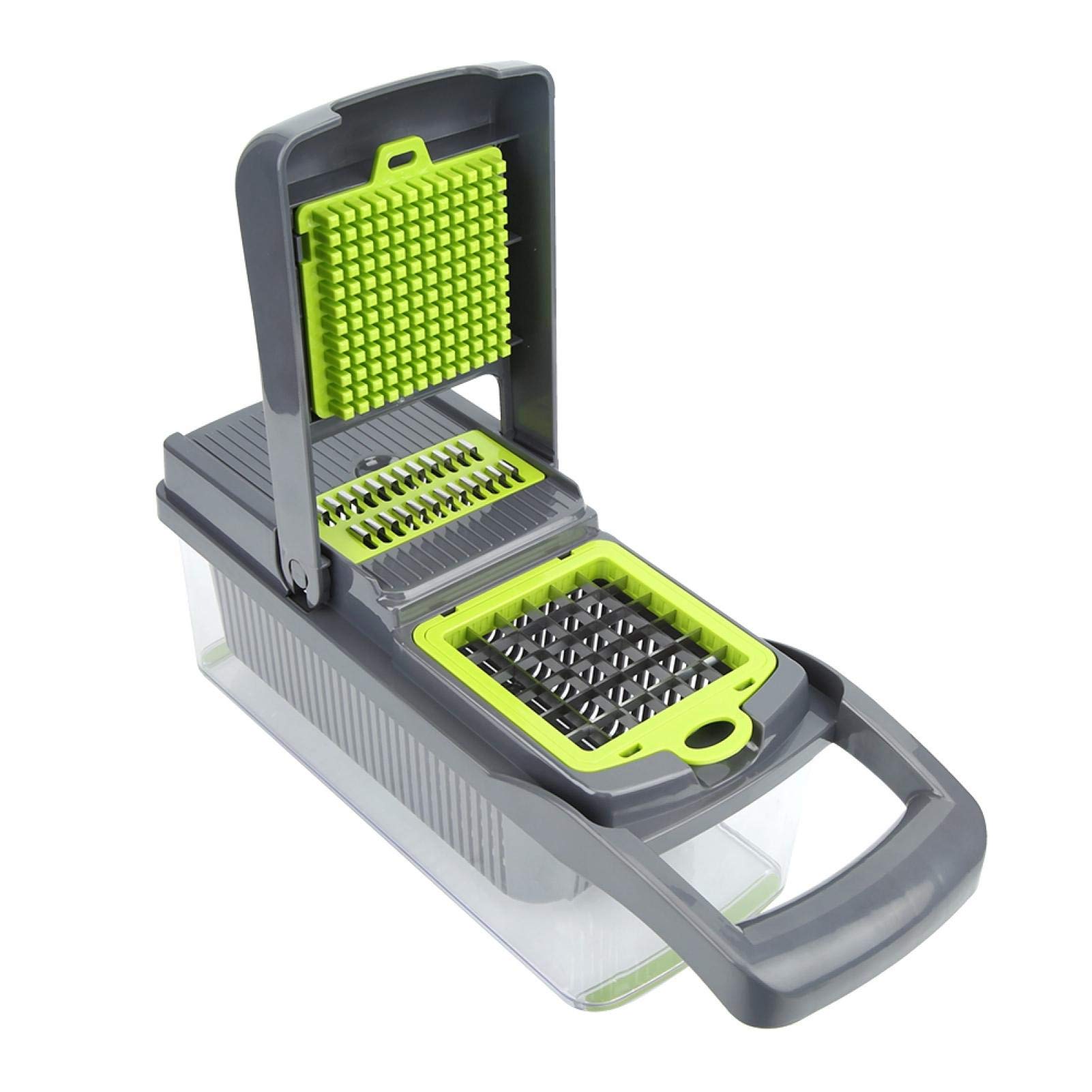 Tagliafrutta, Attrezzo manuale per affettare le patate Base antiscivolo Pelapatate Grattugia per carote Dicer Utensili da cucina con 7 lame da taglio intercambiabili