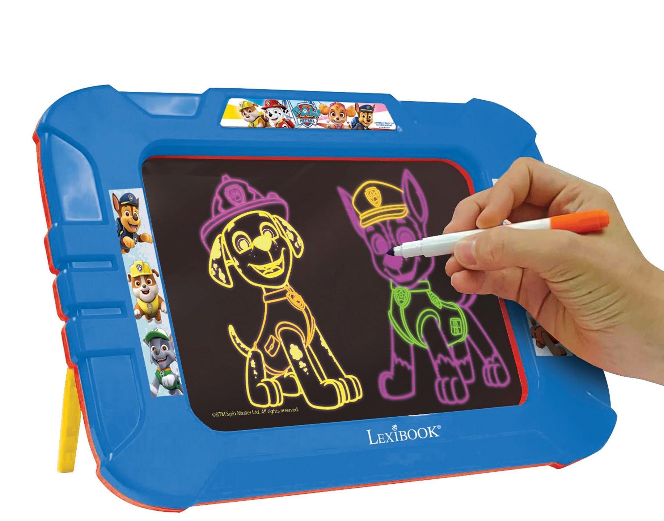 LEXIBOOK, Paw Patrol, Neon Electronic Drawing Board, Artistic Creative Toy For Girls And Boys, Cleaning cloth and markers included, Red/Blue, CRNEOPALXB