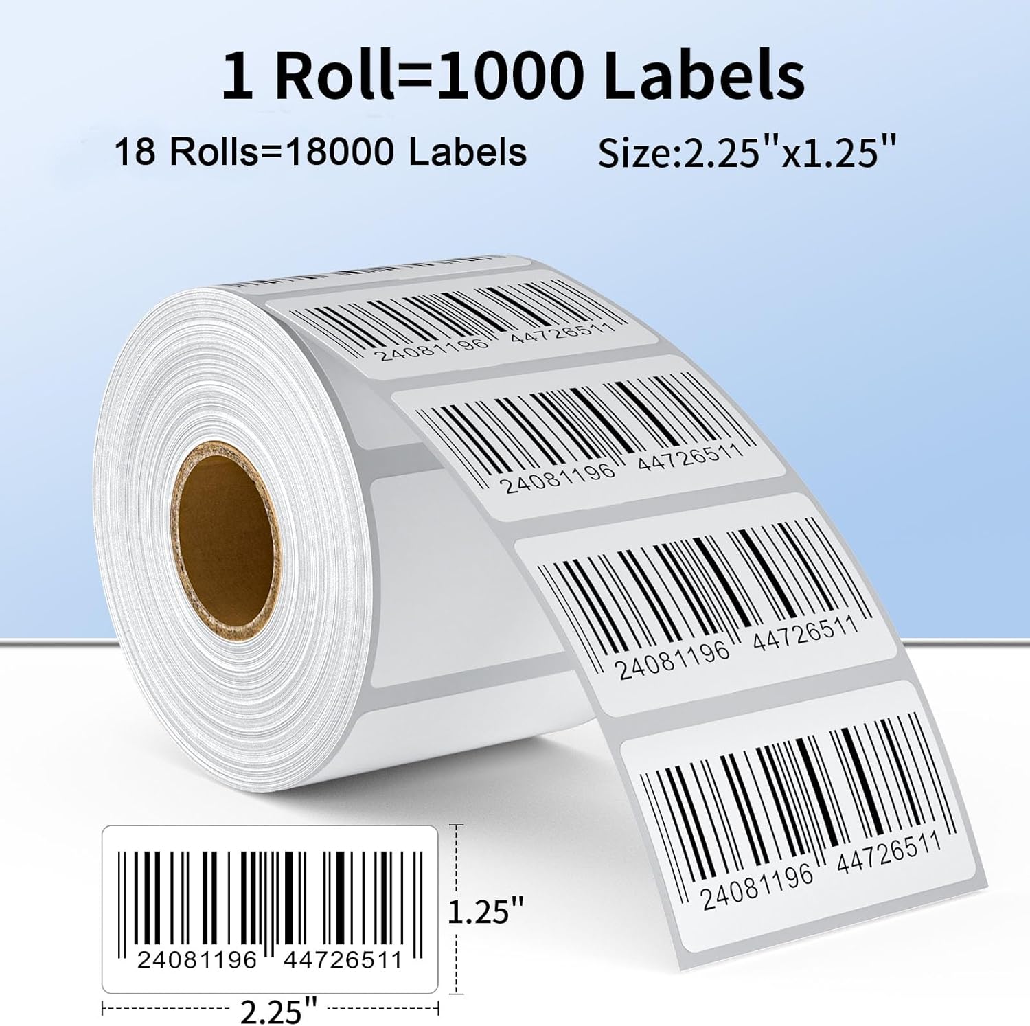 2.25" x 1.25" Direct Thermal Labels,Self-Adhesive Barcode & Multipurpose Labels Compatible with Zebra & Rollo Label Printer,Barcode Address Shipping Labels,18 Rolls,18000 Labels