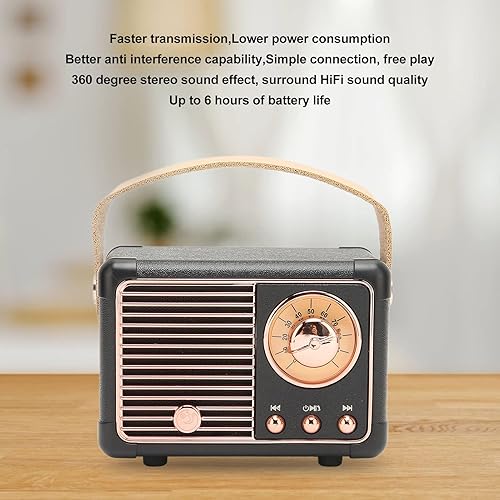 Miniatura 4 de Retro Bluetooth Speaker, Small Wireless Bluetooth Speaker with HiFi Stereo for Kitchen Desk Bedroom Office Party Outdoor (Black)