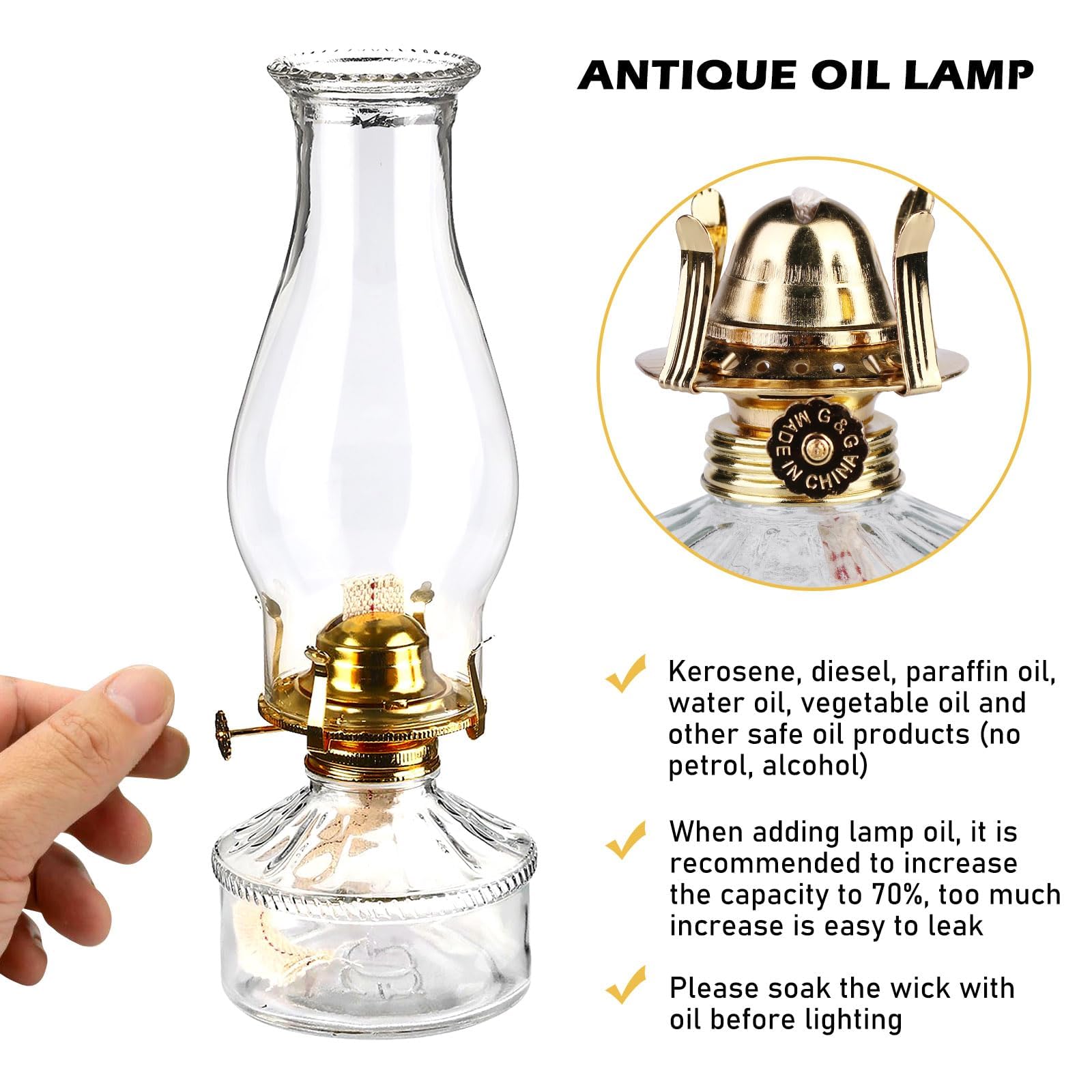 Petroleumlamp, olielamp, lantaarn, metaal, glas, draaigevat, retro, binnen, buiten, spiegelkerosenlamp, winddicht, antiek vintage, noodlicht, transparant kerosine-lantaarn