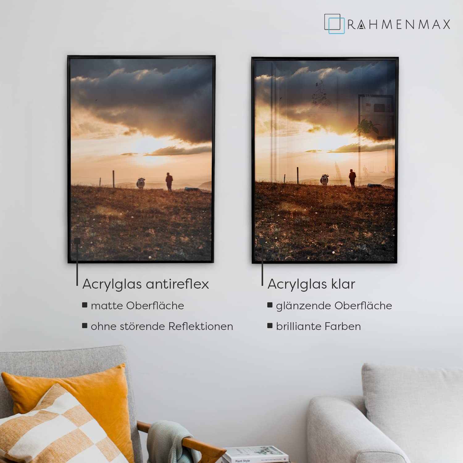 RahmenMax® Alaska Bilderrahmen 35x100 cm zum Aufhängen/Bilderrahmen Maßanfertigung möglich/Posterrahmen aus Aluminium/Bilder Rahmen in Schwarz Matt mit Acrylglas/Puzzle Rahmen