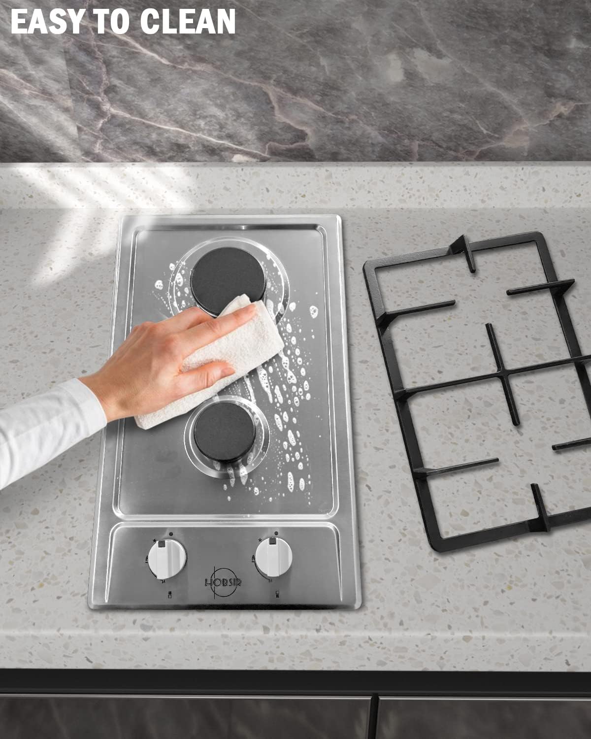 Piano cottura 2 fuochi gas, Piano cottura a gas 4750 W, LPG e NG commutabili, Con dispositivo FFD, Manopola di comando, Facile da pulire, Incasso, Con spina, Acciaio inossidabile, Hobsir Piano cottura 2 fuochi gas, Piano cottura a gas 4750 W, LPG e NG commutabili, Con dispositivo FFD, Manopola di comando, Facile da pulire, Incasso, Con spina, Acciaio inossidabile, Hobsir