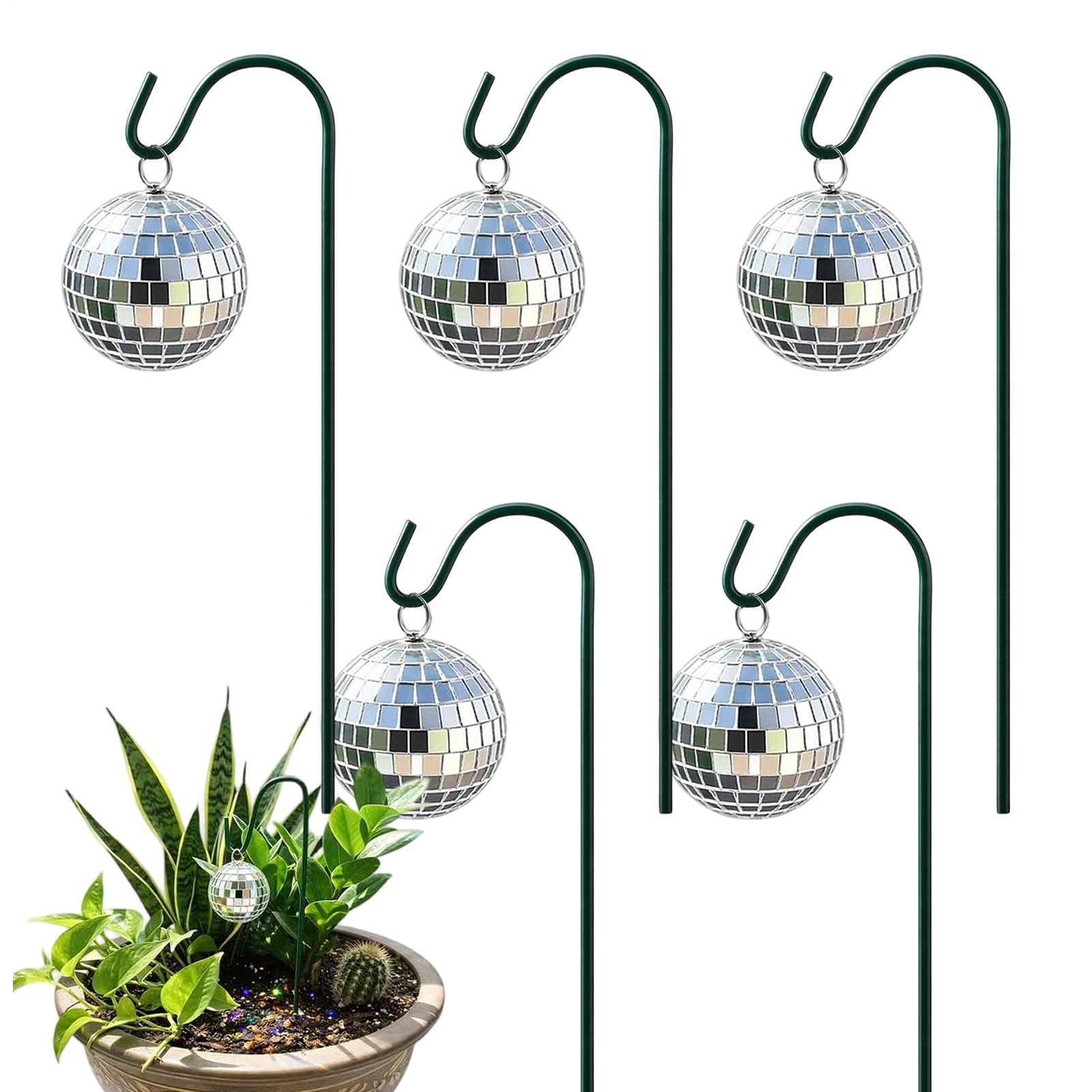 Wunuii 5 Piece Solar Disco Ball Garden Stakes, Silver Crackle Glass Mirror Disco Ball Plant Bulb, Outdoor Waterproof Globe Stake Ornament For Patio Lawn Pathway Decorations