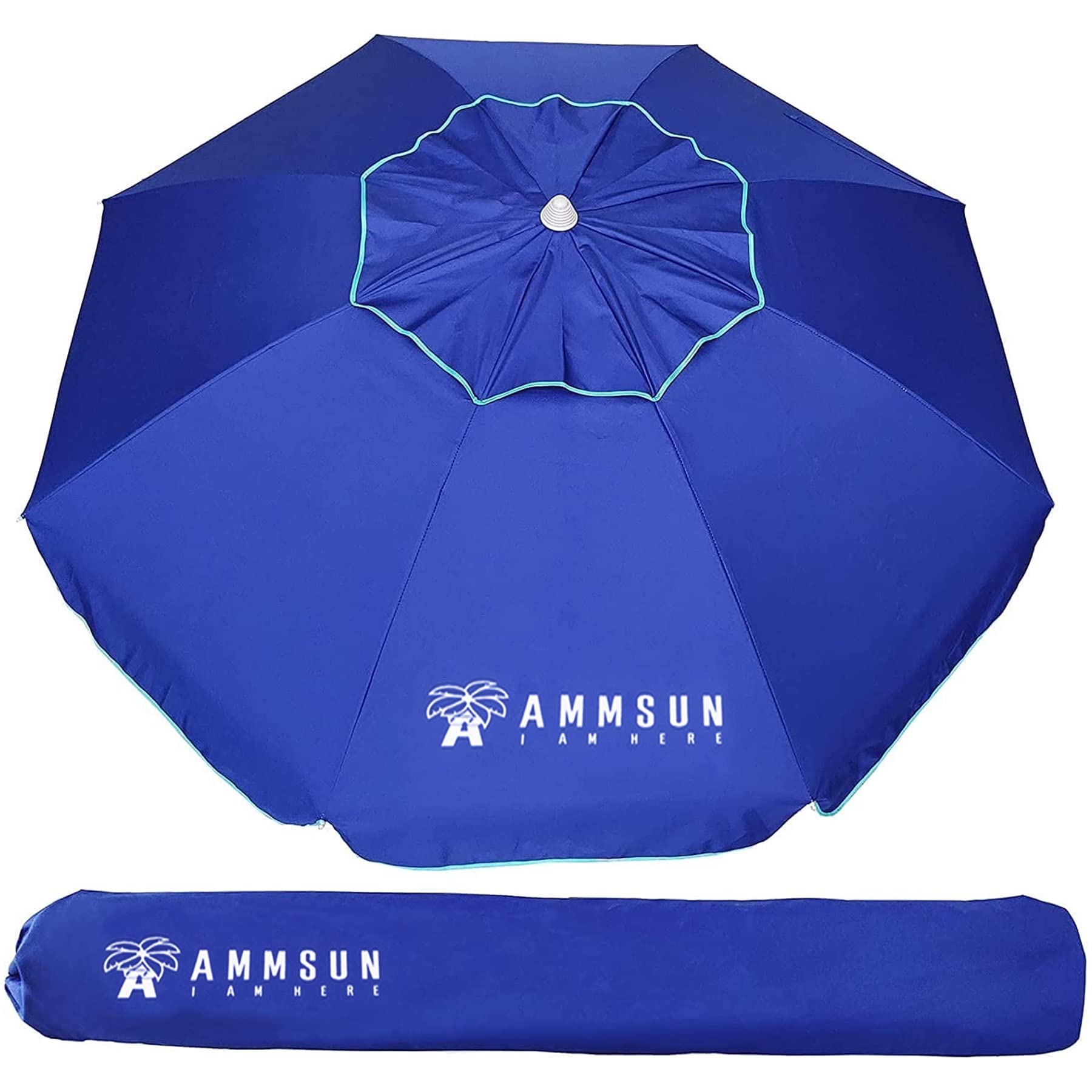 AMMSUN 6.5 ft Heavy Duty Beach Umbrella for Sand with tilt Air Vent Sun Shelter, UV 50+ Protection Outdoor Sunshade Umbrellas and Parasols with Carry Bag for Patio Garden Beach Pool Backyard Navy