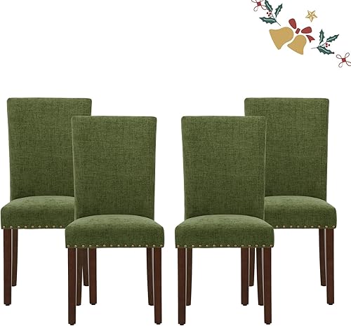 Miniatura 19 de Parsons - Juego de 4 sillas de comedor, tapizadas con cabeza de clavo, de piel sintética, para comedor, cocina, con cojines gruesos y patas de
