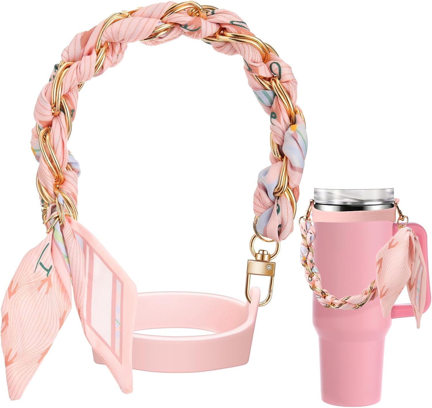 Silicone Water Bottle Handle Holder with Strap Compatible with Stanley Accessories Fits Most 8-40 oz Tumbler