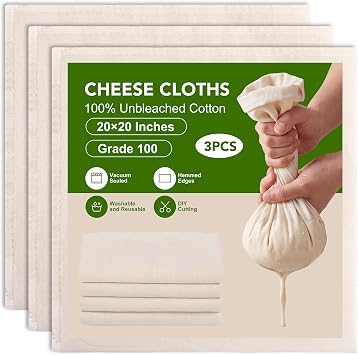 3 Pcs Cheesecloth, 50 x 50 cm Grade 100 Reusable Muslin Cloths for Cooking