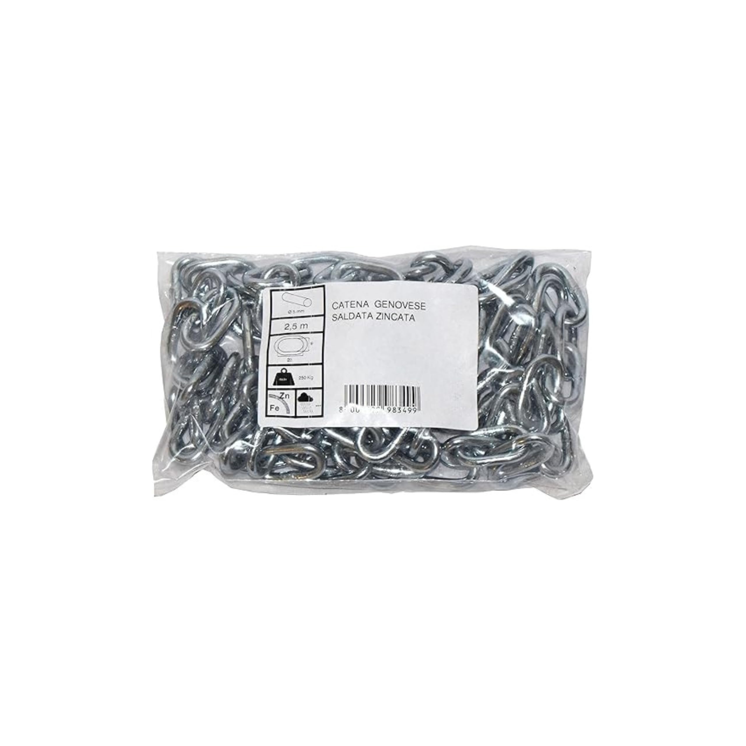 Catena Saldata Genovese In Acciaio Zincato - Catena a Maglia Zincata Elettrolitica - Alta Resistenza - 100% Made in Italy - Disponibile in Diverse Misure e Diametri (Ø 5 mm. - 5 mt)