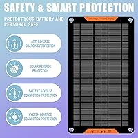 Vista 3 de 12 Volt 10 Watt Solar Car Battery Charger & Maintainer, Solar Panel Trickle Charger, with Alligator Clip& Cigarette Lighter PlugAdapter for Car