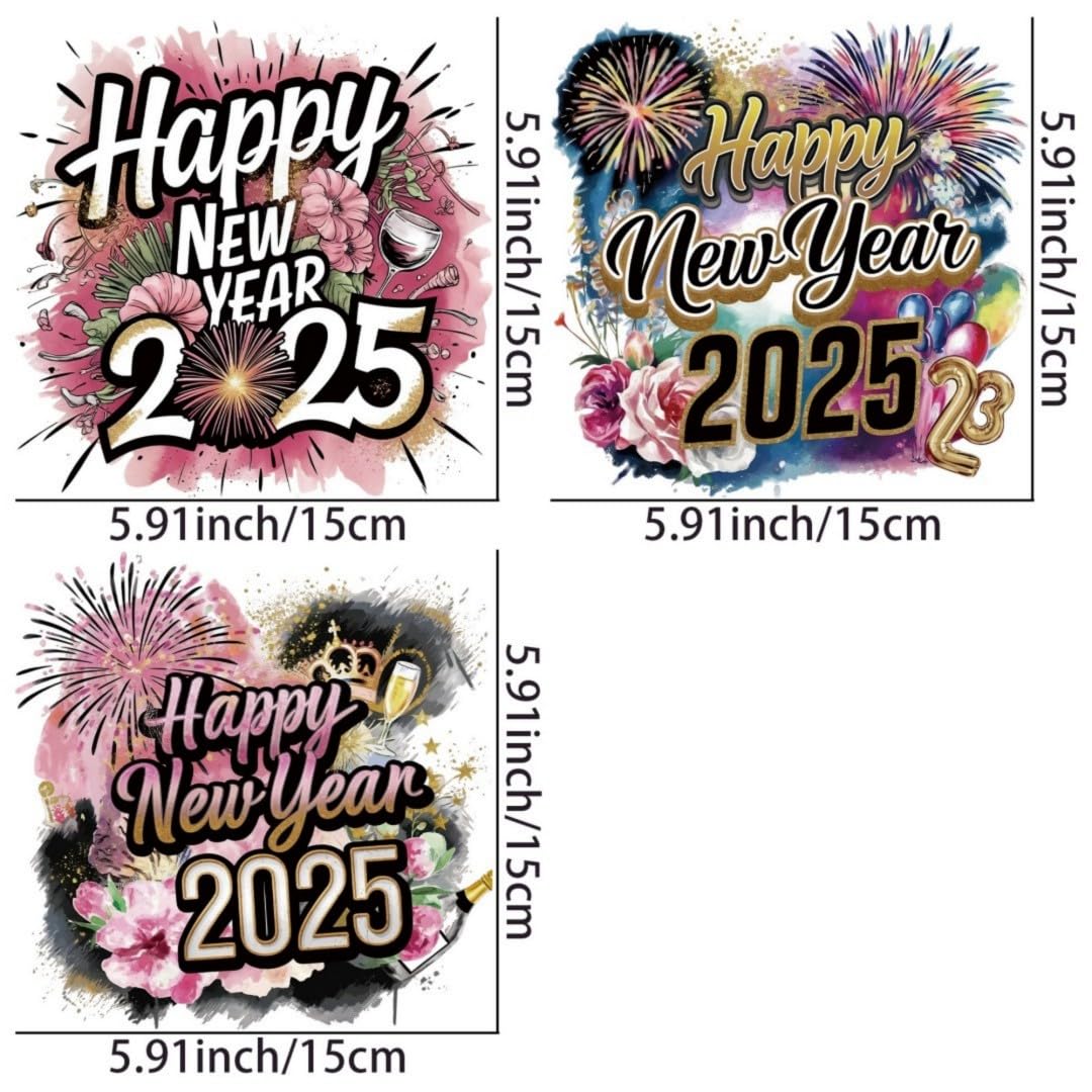 Happy New Year 2025 Iron Transfer Patch Heat Transfer Sticker Vinyl Design Iron Applique T-Shirt Clothing DIY Craft Applique Clothing Decoration (P2)