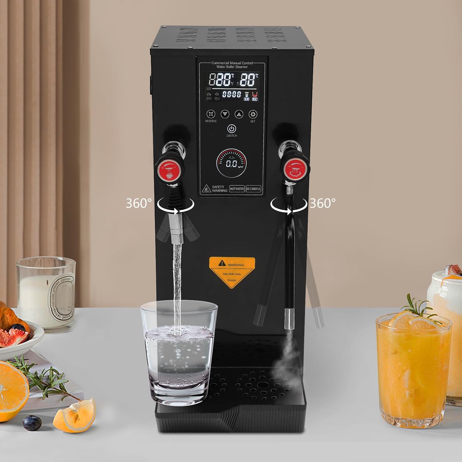 Commercial Steam Milk Frother,12L Milk Steamer Machine with LED Display, Electric Coffee Foam Maker Frothing Machine for Coffee, Milk, Bubble Tea, Milk Tea 110V 3000W (Black)