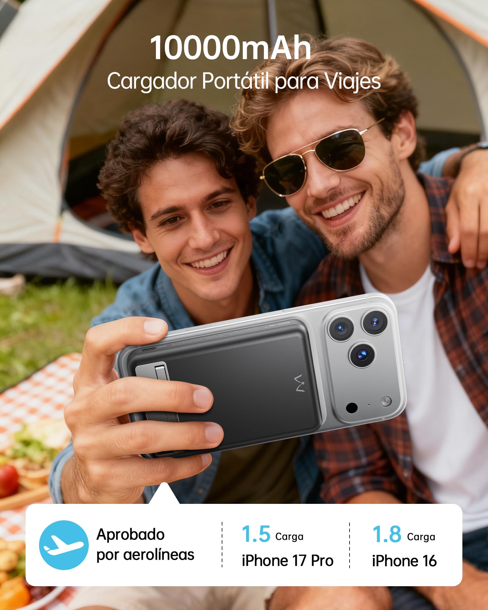 Banco de Energía iWALK 10000mAh con Soporte MagSafe, Cargador Inalámbrico Magnético Portátil con Pantalla LED, Compatible con iPhone 17/16/15, Carga Rápida 15W, Negro