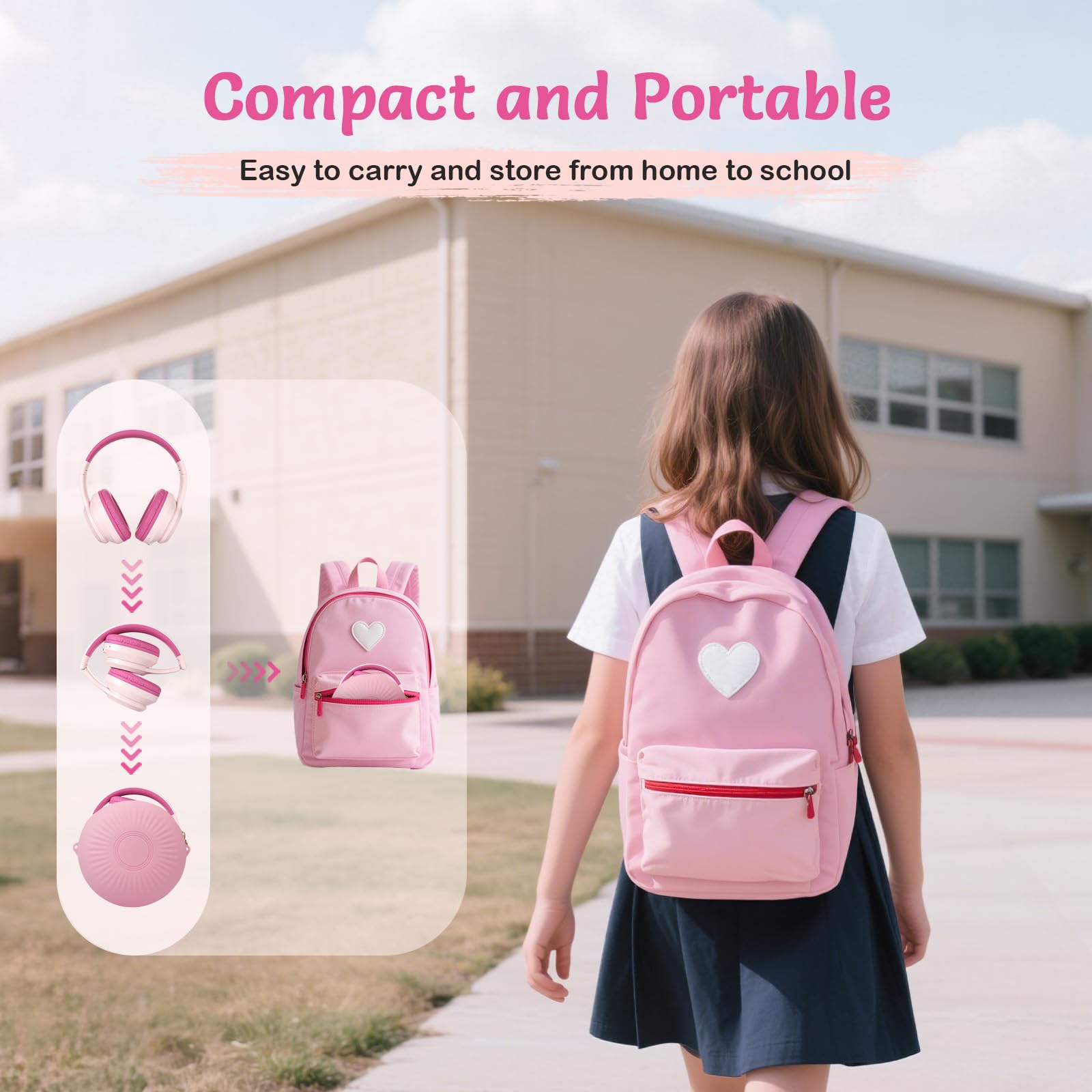 TONOSHARK Auriculares Inalambricos Niños, Cascos Niños Ruido con Micrófono, Bluetooth Auriculares Infantiles, Cascos Niña, 60 Horas De Autonomía, Over-Ear - Incluye Estuche Portátil (Rosa)