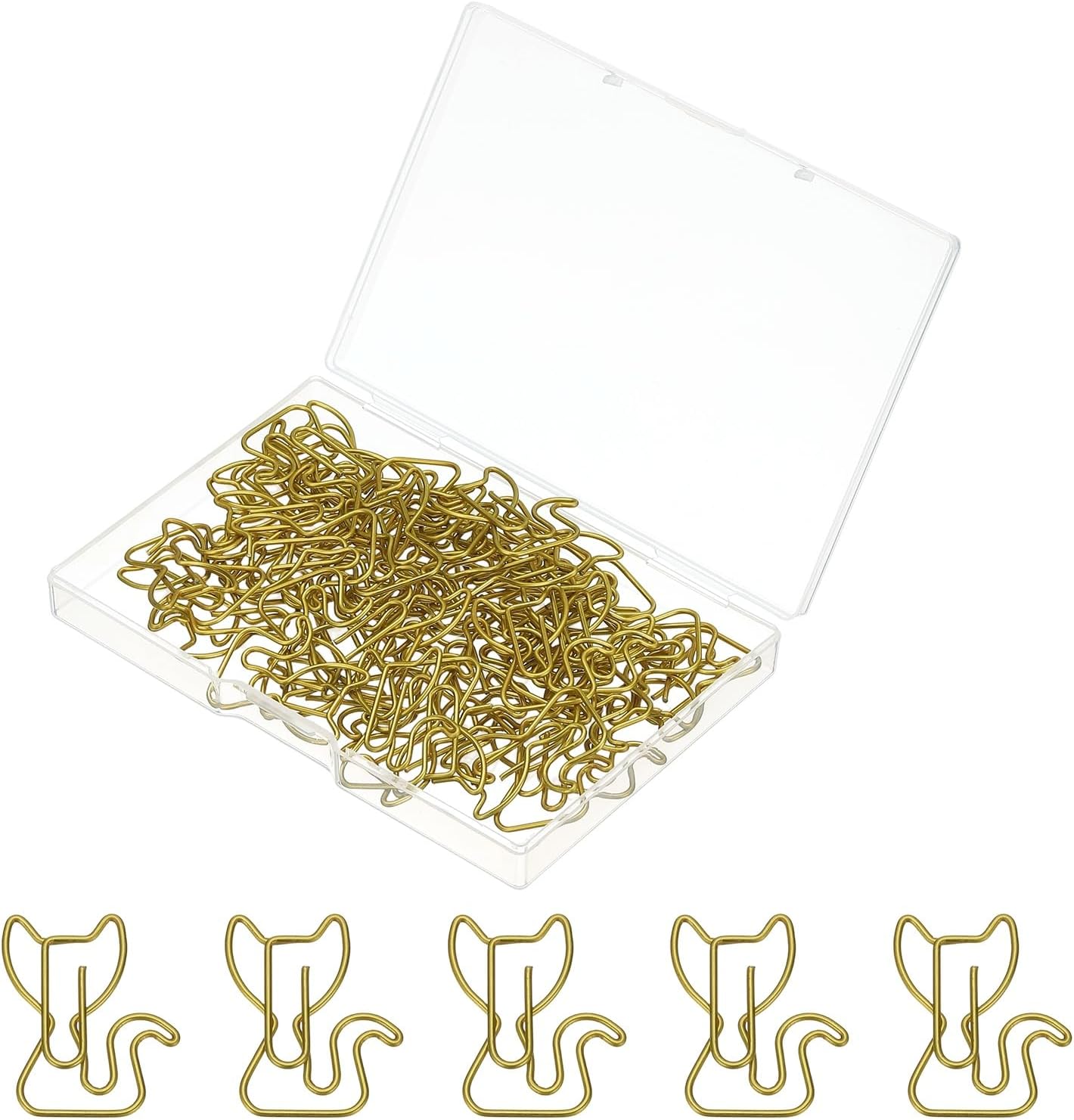 PATIKIL 50pcs Paper Clip, Cat Shape Paper Clip Small Cute Rust-Proof Metal Strong Durable Bulk for Office Home, 31mm, Gold