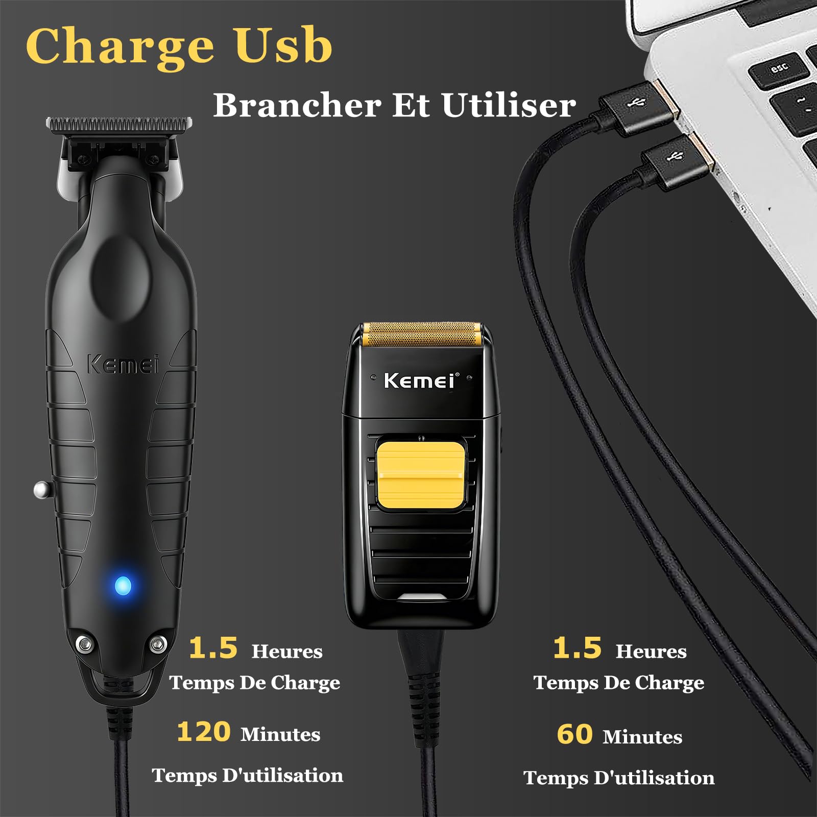 KEMEI 1102+2299 Ensemble Rasoir Électrique pour Homme