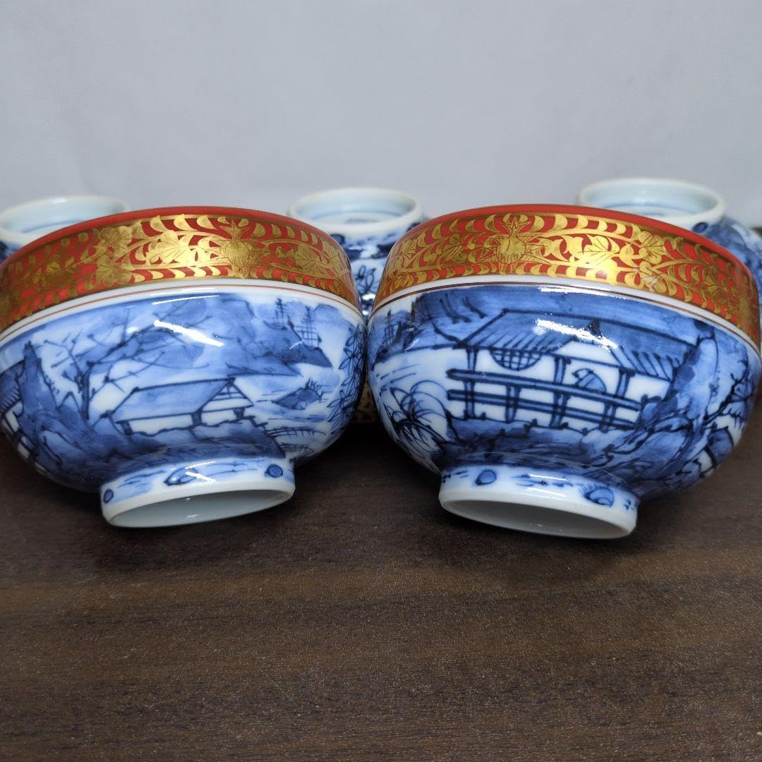 京都清水焼　平安五重造　蓋付き汲出し茶碗　　　　5客揃い 京都清水焼 平安五重造 蓋付き汲出し茶碗 5客揃い