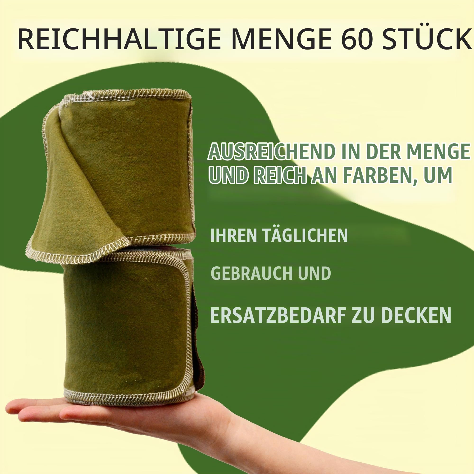 Wiederverwendbares Toilettenpapier, waschbare Rolle - 60 Stück, saugfähige Bidet-Tücher, nachfüllbar, papierlose Handtücher für Wohnmobil, Wohnmobile, kein Abfall, Toilettenpapier Handtücher