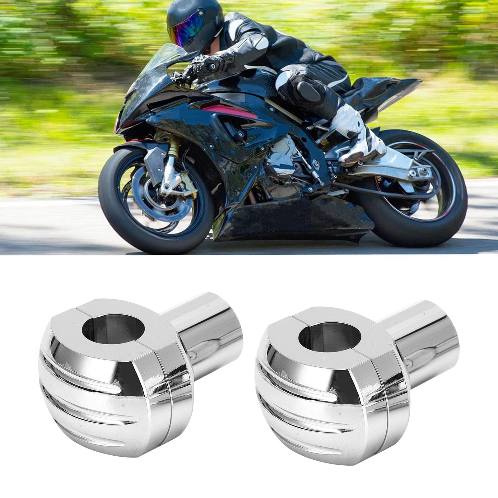 Riser Manubrio Moto, Riser Barra CNC 25 Mm Morsetto Manubrio Universale per Moto Testa Tonda con Sollevatore Manubrio a Righe(Placcatura in argento)