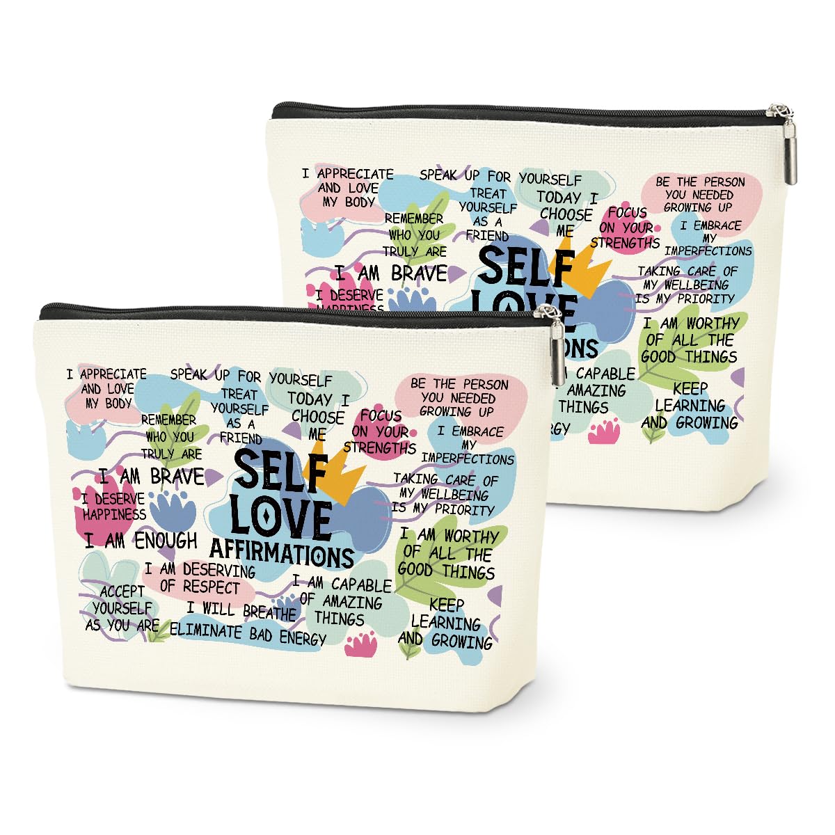 2PCS Positive Affirmations Makeup Bag Self Love Gifts Mental Health Inspirational Gifts for Women Girl Sister the Counselor Coworker Birthday