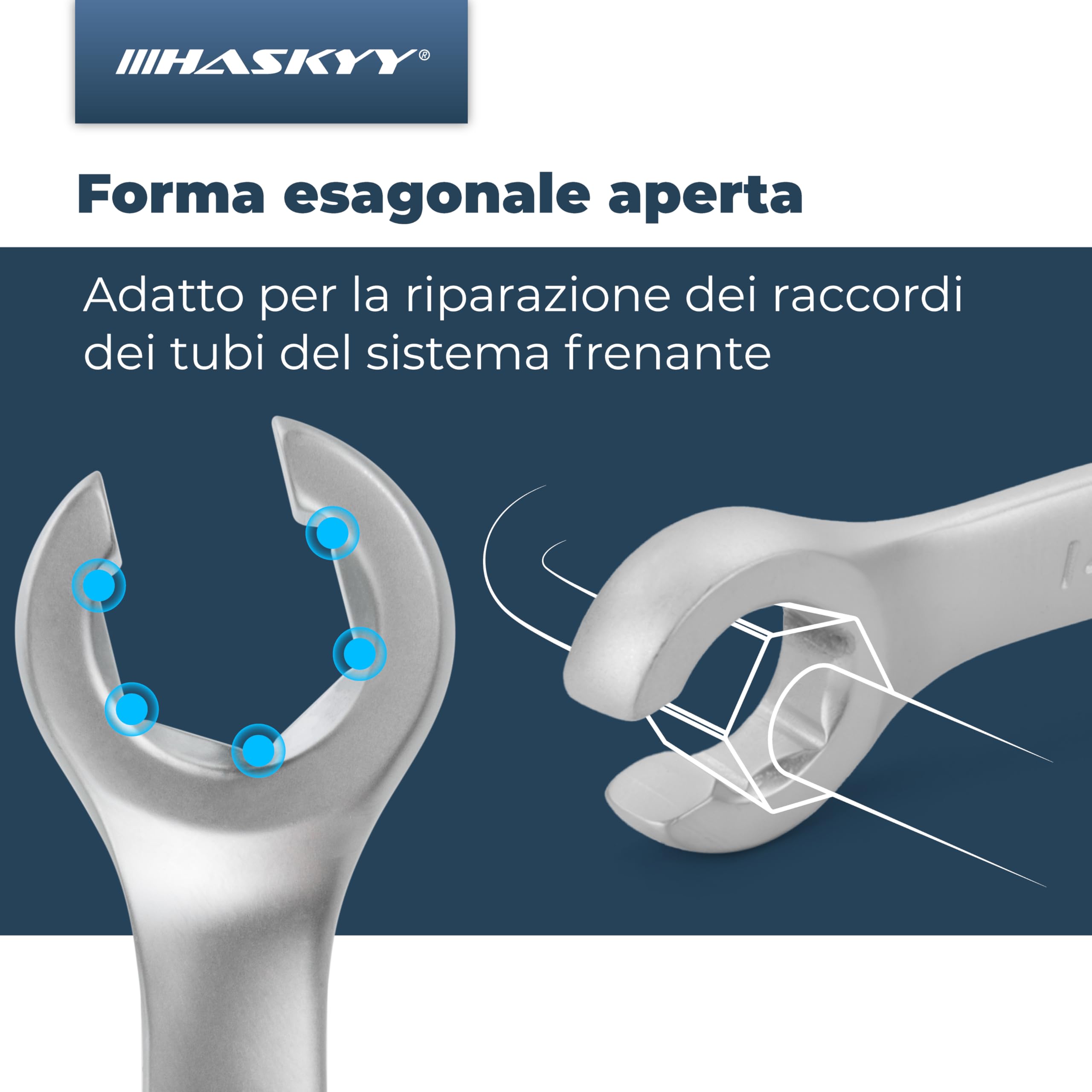 HASKYY 6 chiavi per tubazioni del freno SET I Chiave ad anello aperta I Chiave per tubazione del freno 8-19mm