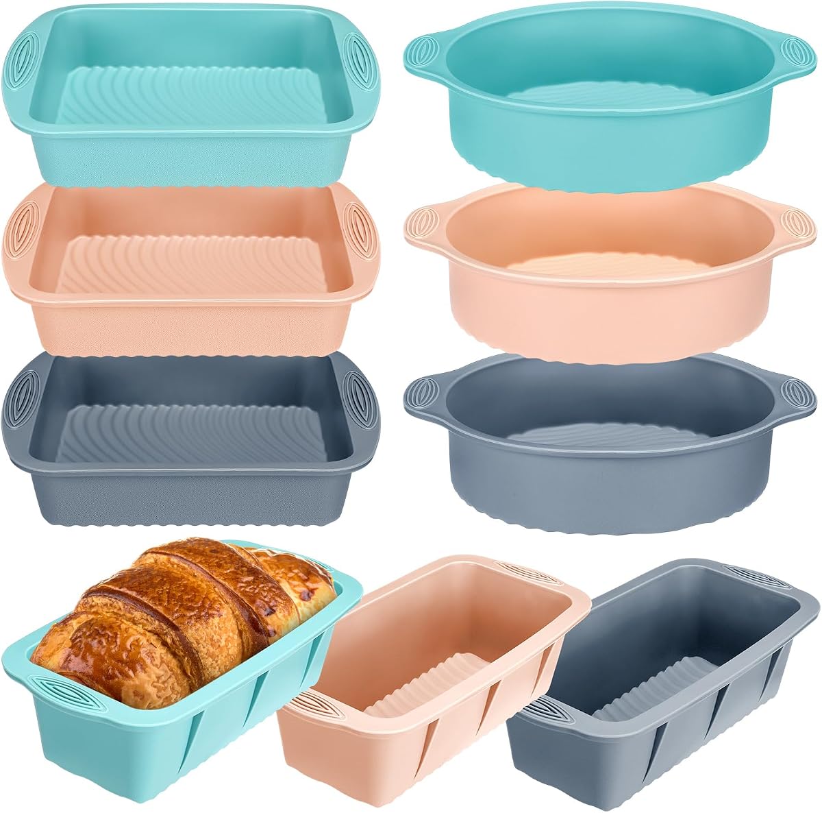 9 Pack Silicone Baking Pans Round Square Loaf Nonstick | Easy Release,Ease of cleaning,Non-stick surface,Release Heat Resistant,For Cakes Brownies Cheesecakes Bread