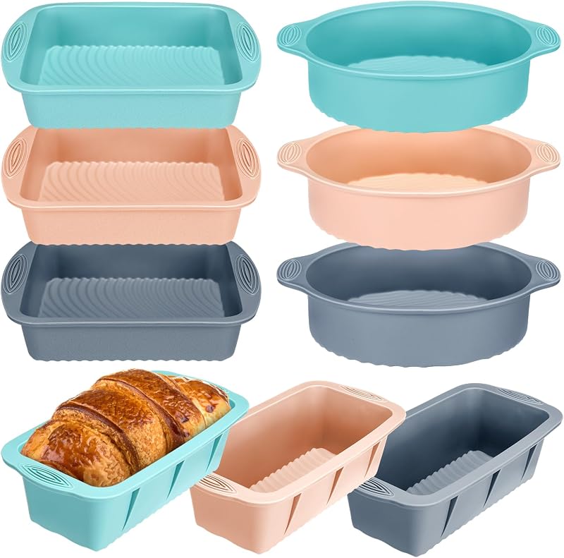9 Pack Silicone Baking Pans Round Square Loaf Nonstick | Easy Release,Ease of cleaning,Non-stick surface,Release Heat Resistant,For Cakes Brownies Cheesecakes Bread