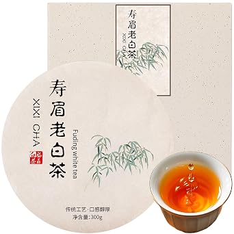 XIXICHA Shoumei White Tea Cake 300g/10.6oz Chinese Tea Fuding White Tea Aged 2017 Old Shou Mei Tea Beautiful Gift Packaging 240 cups