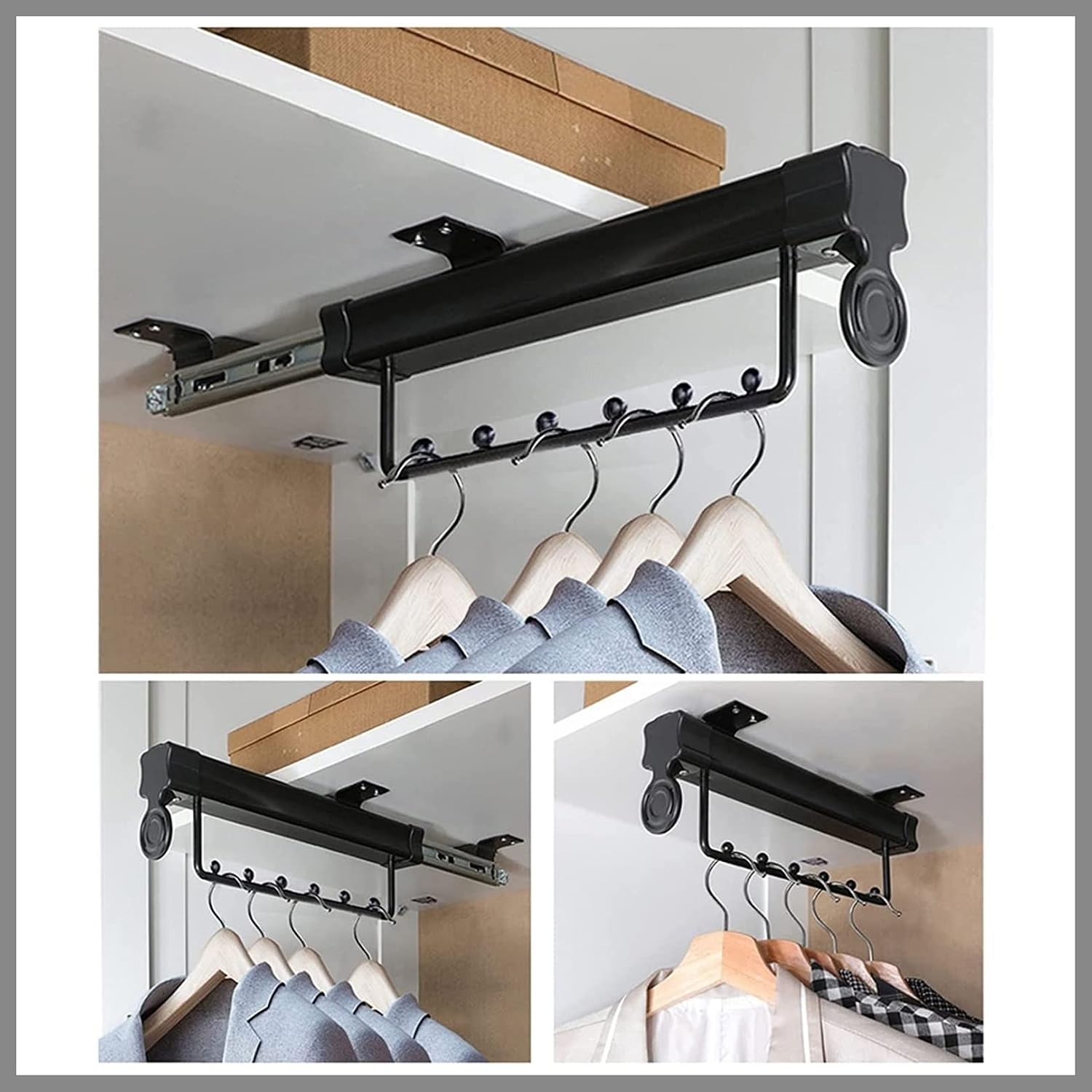Retractable Closet Pull Out Rod,Heavy Duty Extendable Valet Rod Clothing,Ball Bearing Rail Slide Pull-Out,Hanging Rod for Closet Storage, Laundry Room (Battery *1 : 45cm)