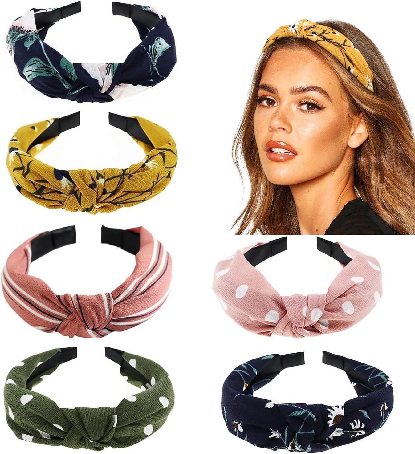 6Pcs Boho Vintage Headbands for Women Girls Knotted Flower Headwraps