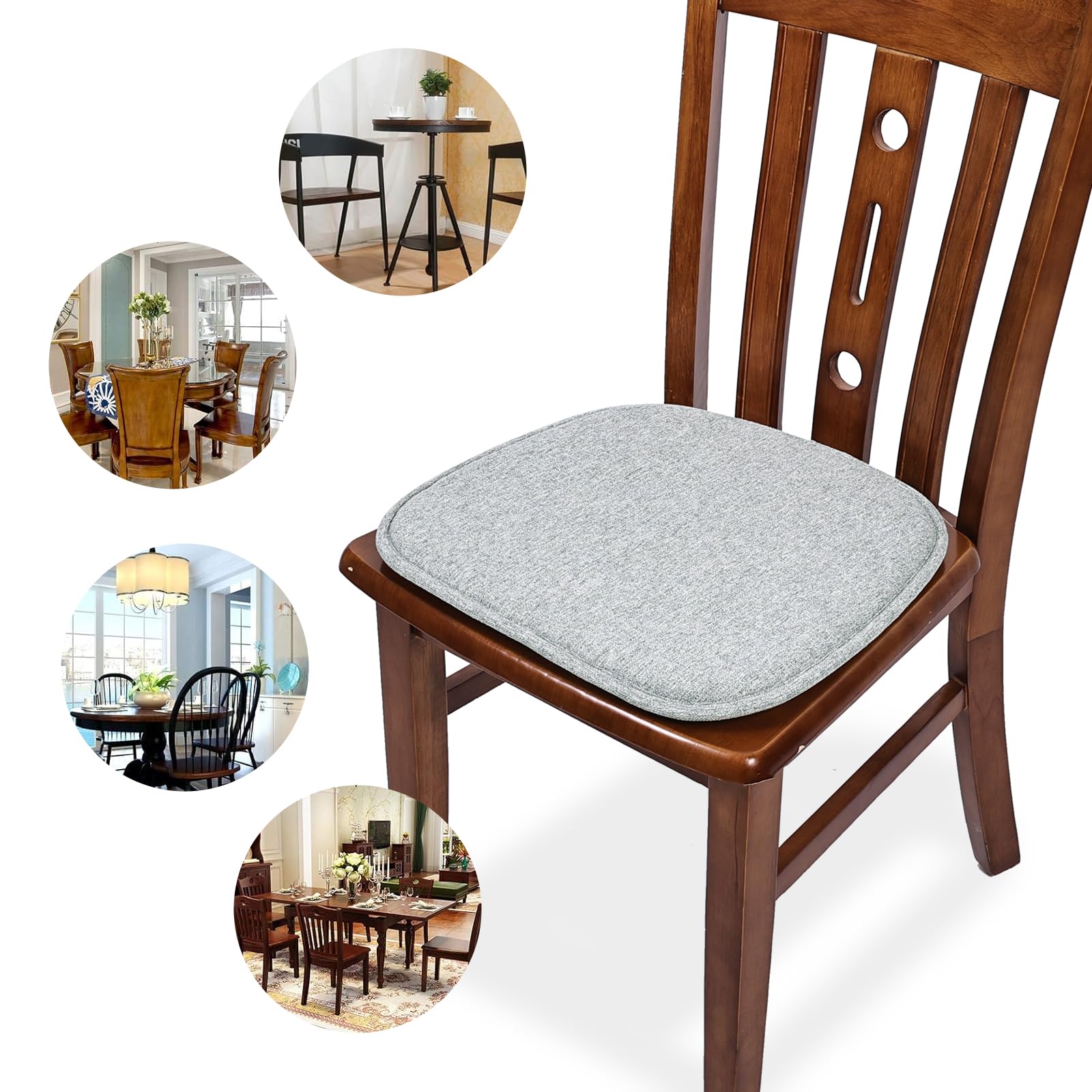 Juego de 4 cojines antideslizantes para sillas, cojines para sillas de comedor, cojines de asiento lavables para sillas de oficina, exterior, interior, jardín - 41 x 39 cm, gris