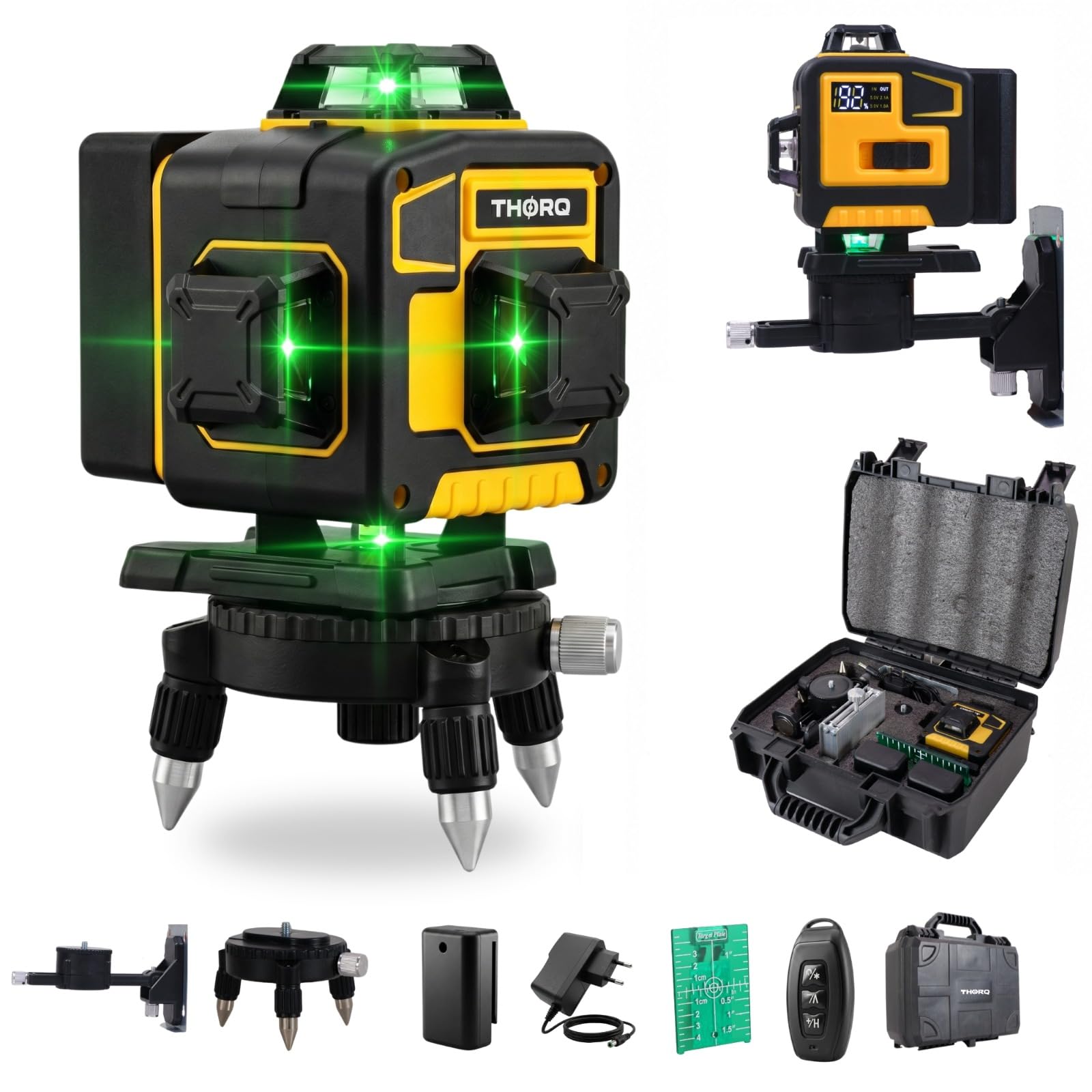 16 Line Laser Level 360 Self Leveling | 4x360° 4D Green Cross Line Laser with 2 Batteries, Remote Control & Tripod | Professional Laser Level for Tiling, Construction & Interior Work-image-47