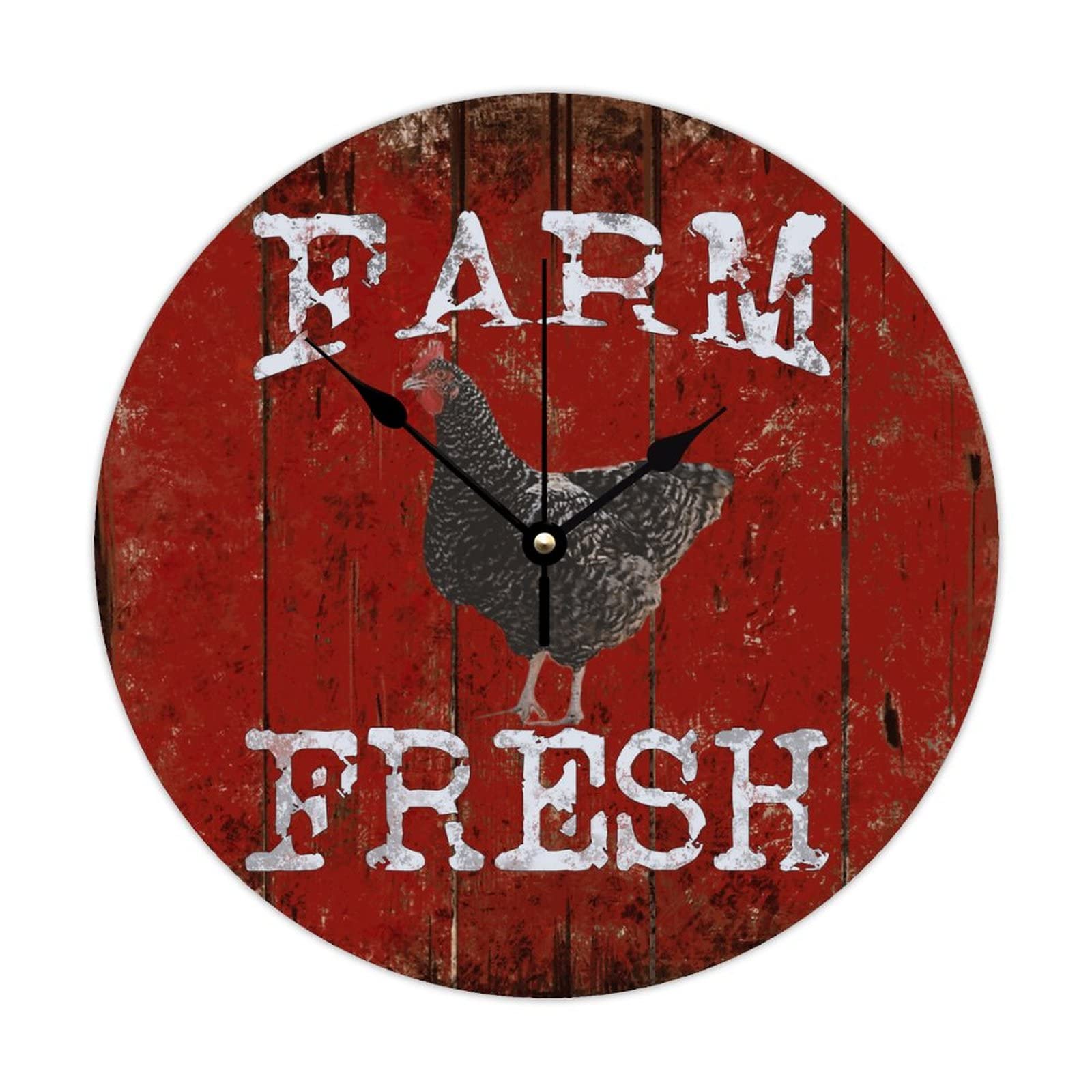 Horloge murale ronde en bois de coq de ferme vintage 38cm pour decoration maison