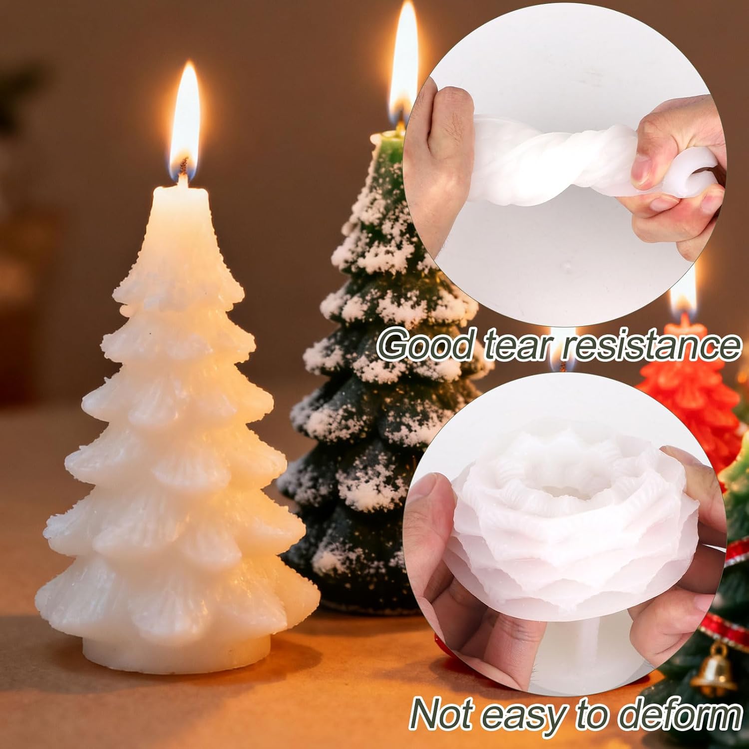 クリスマスツリーシリコンモールド4個、3Dツリー型キャンドル型、キャンドル作りの樹脂ソープチョコレートDIYクラフトホリデーホームア