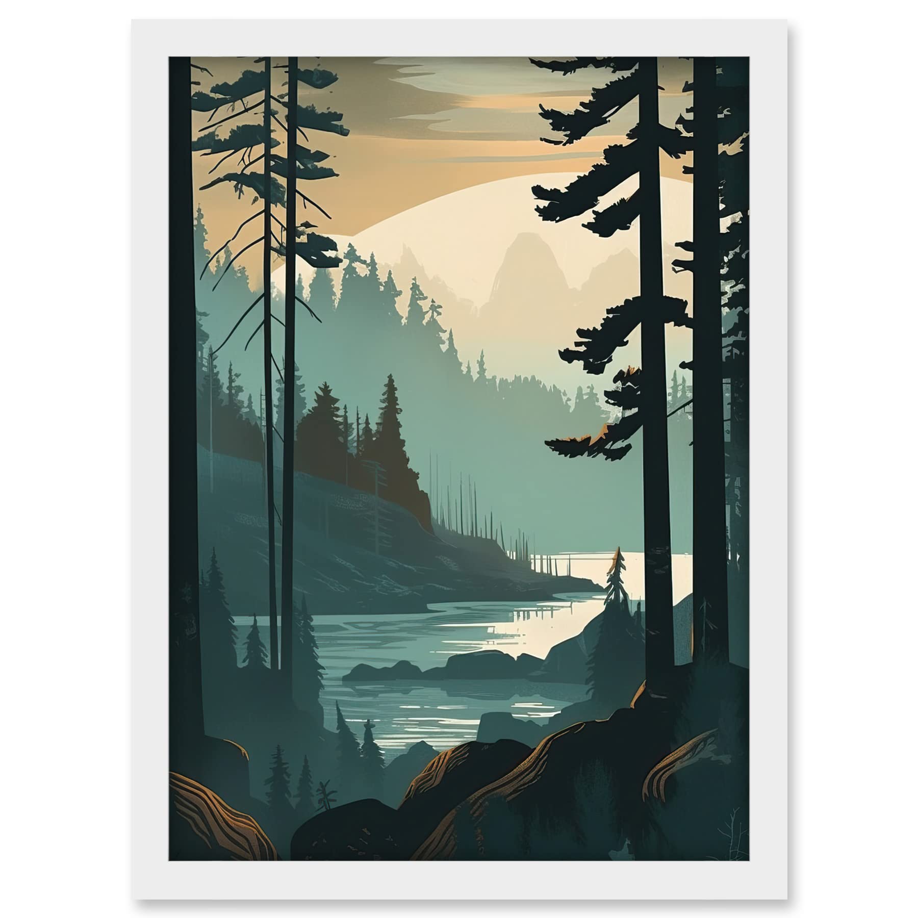 Artery8 Great Bear Rainforest Misty Sunrise Landscape Artwork Framed A3 Wall Art Print