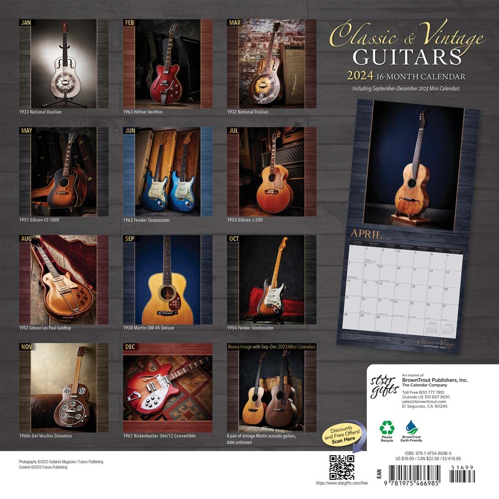 Amazon.com: Classic & Vintage Guitars | 2024 12 x 24 Inch Monthly Square  Wall Calendar | Sticker Sheet | StarGifts | Instrument Music Entertainment  : Office Products