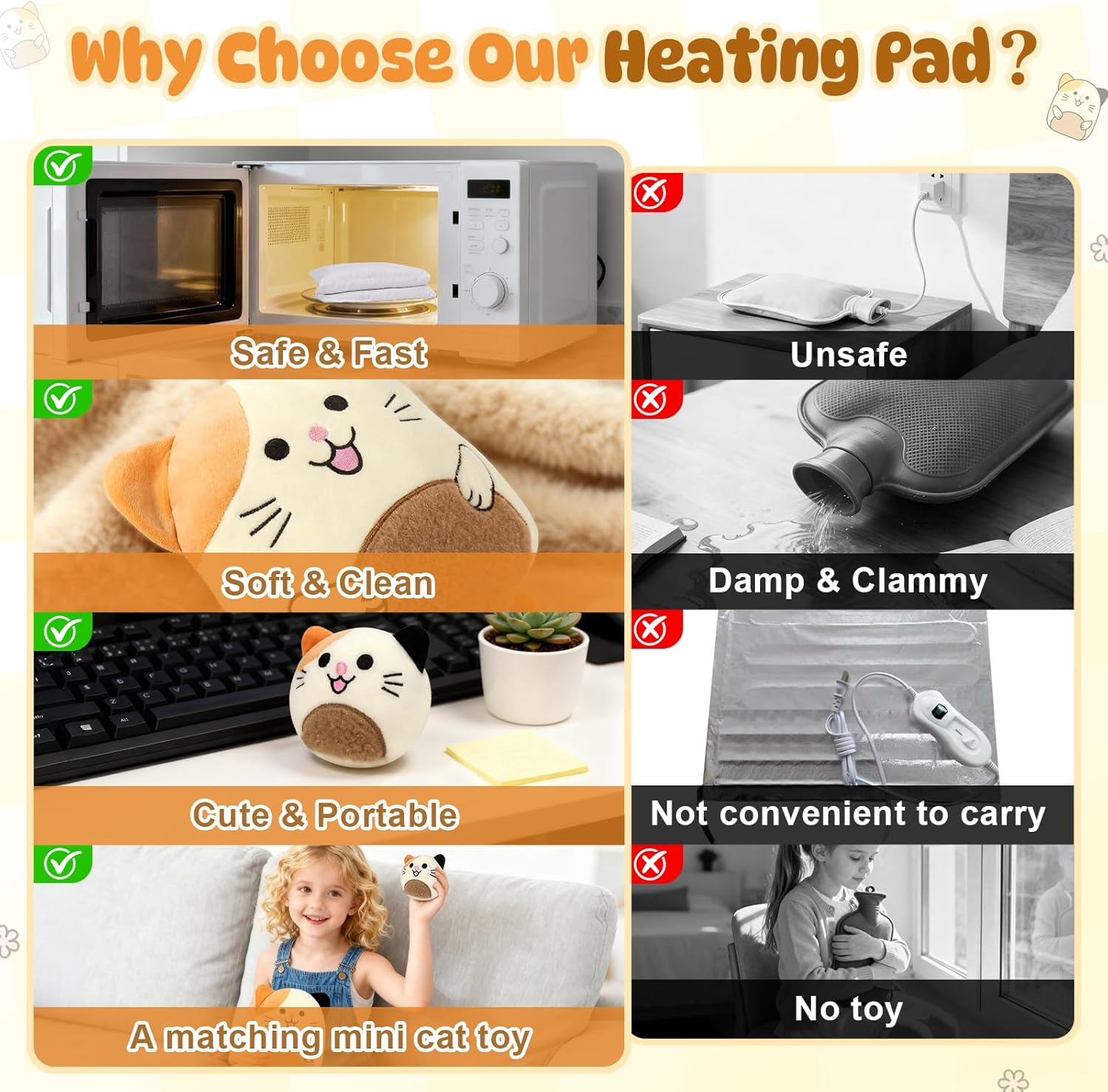 Microwavable Stuffed Animal Heating Pad Cat - Soft Plush Heating Pad with Lavender Scent for Period Cramps, Muscle Relief & Relaxation - Reusable Warm Plush Toy for Women, Adults & Teens - Image 8