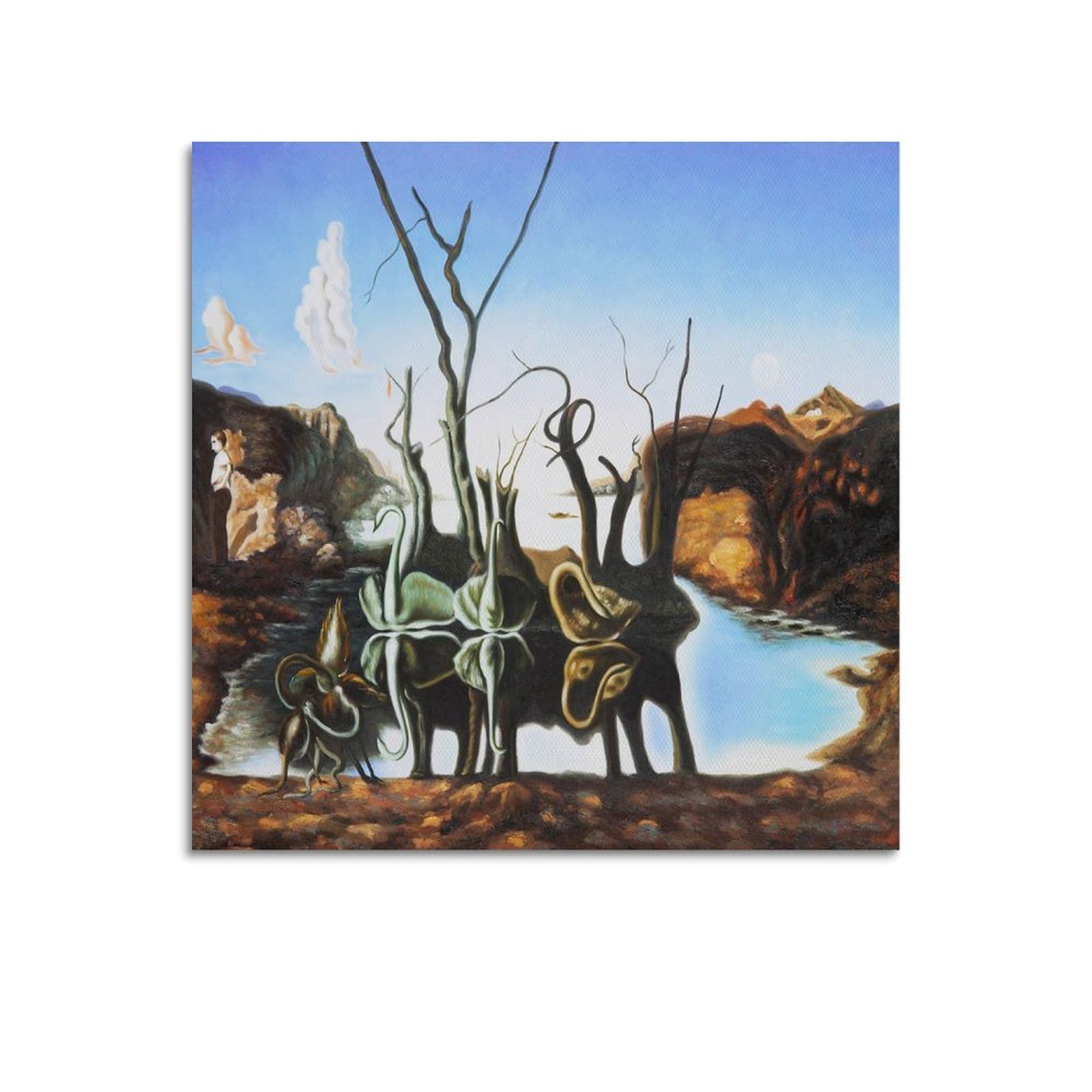 Swans Reflecting Elephants by Salvador Dali Painting Art Posters Wall Art Picture Painting Canvas Prints Artworks Bedroom Living Room Decor 28x28inch(70x70cm)