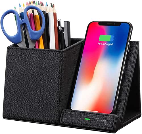 COSOOS Fast Wireless Charger with Desk Organizer, Desk Phone Charger