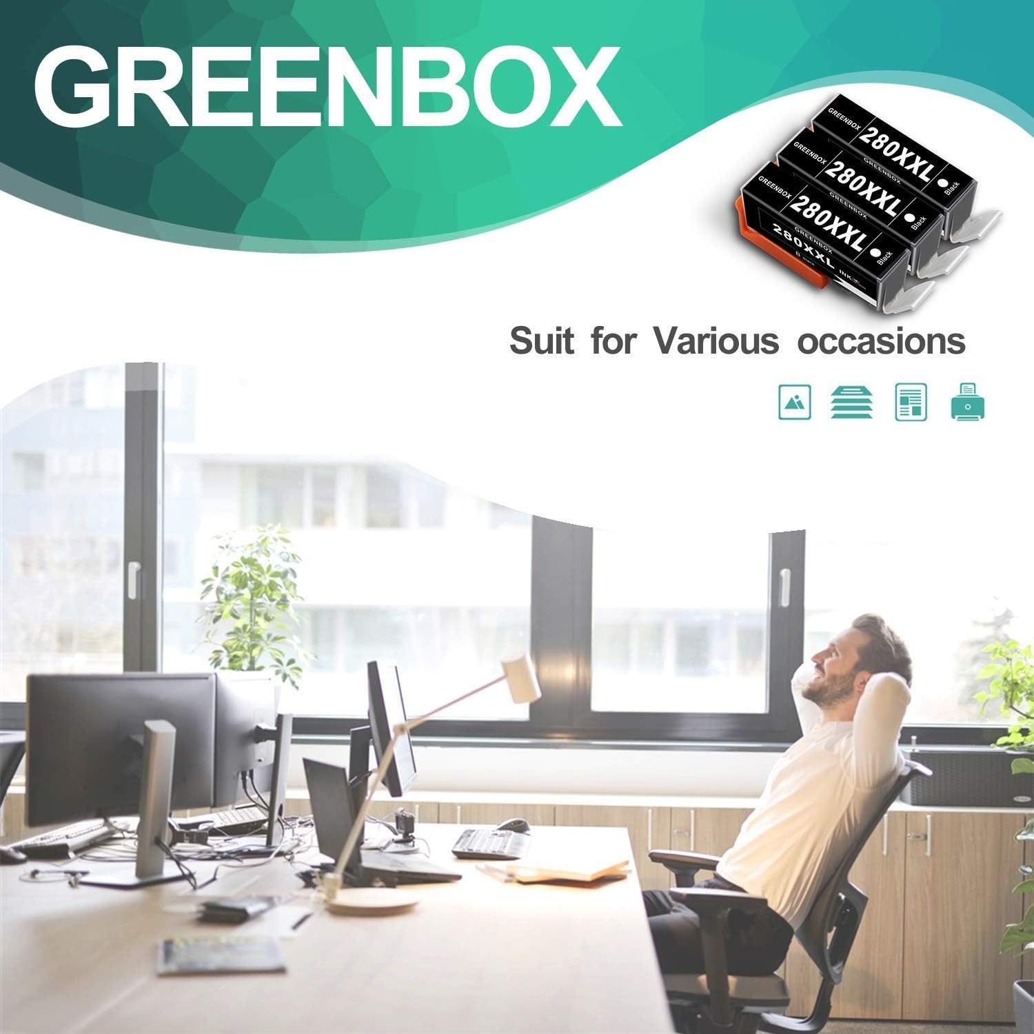 GREENBOX Compatible Ink cartridges Replacement for Canon 280 PGI-280 PGI-280XXL 280XXL for Canon PIXMA TR7520 TR8520 TS6120 TS6220 TS8120 TS8220 TS9120 TS9520 TS6320 Printer (3 Large Black)