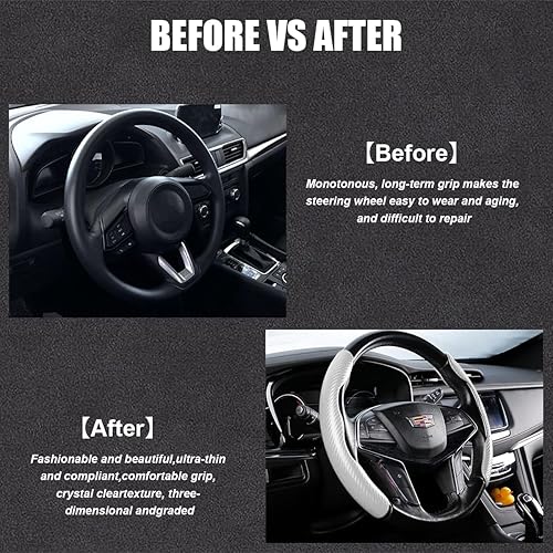 Miniatura 6 de Cubierta de volante de coche, protector de volante segmentado de cuero PU de fibra de carbono, accesorios interiores de automóvil transpirables,