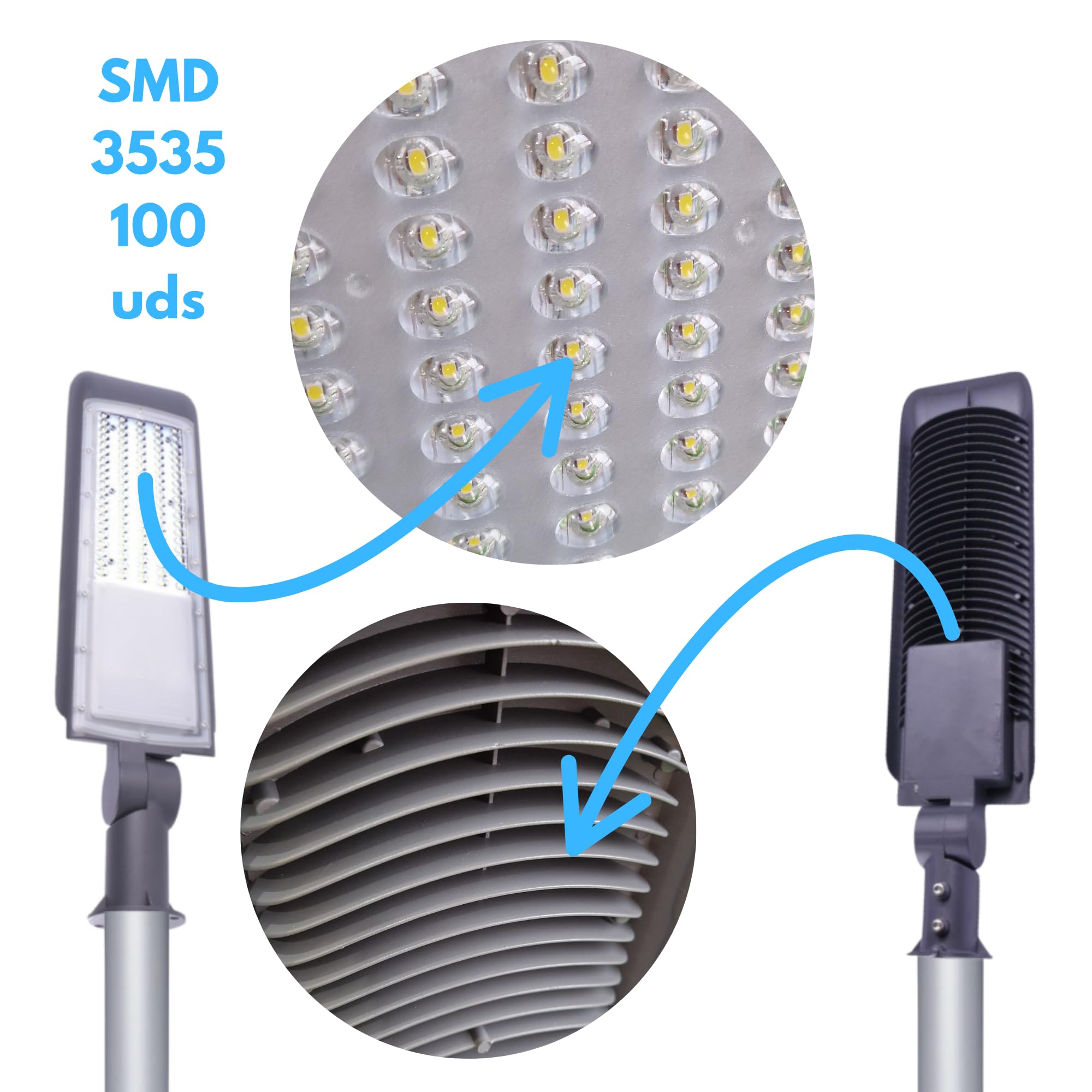 Jandei - Farola LED de Gran Potencia, 50W en Blanco Frío 6000K, 5000 Lúmenes, Driver con Protección 4kV, Factor de Potencia 0,95. Intalación Exterior y Interior.