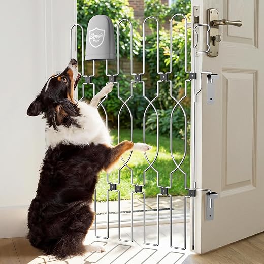 Snagle Paw Retractable Dog Gate for Front Door, 24.4" Wx35 H | Stops door dashing, no floor bar, quick-release access, for deliveries, guests, stairs and hallways