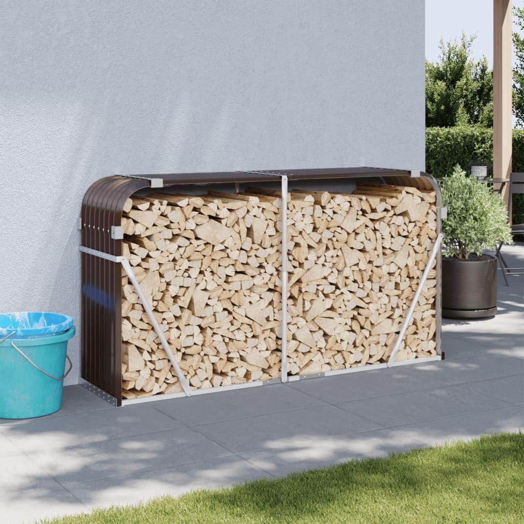 Vopese Firewood Log Rack, Outdoor and Indoor Log Holder Storage Shelf 180x45x100 cm Galvanised Steel for Fireplace or Log Burner