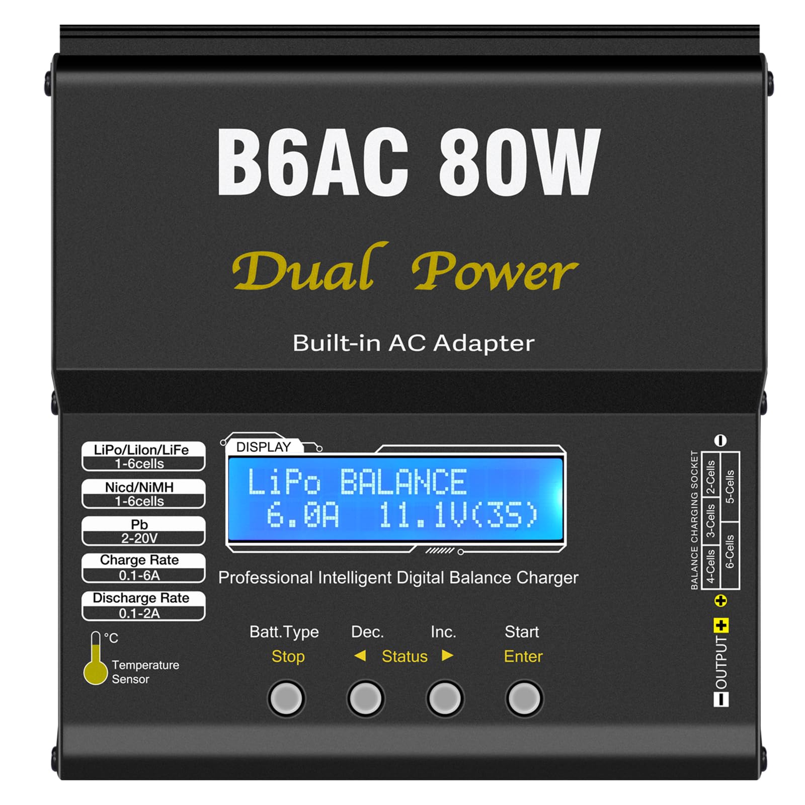 HTRC B6AC LiPo Charger Balancer 80 W 6 A RC, ładowarka LiPo do LiPo/Li-Ion/Life (1-6S), NiMH/NiCd (1-15S) i PB Smart, ładowarka RC z wyświetlaczem LED i XT60/Deans/JST