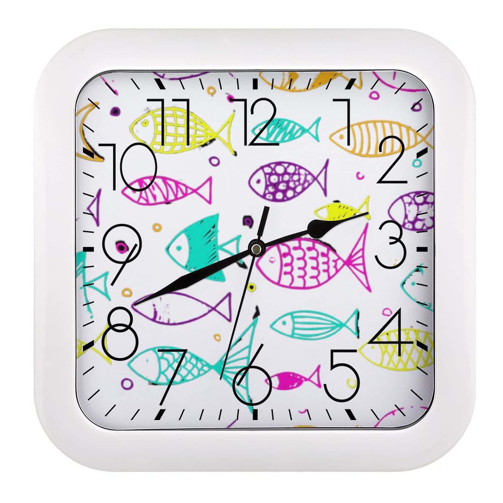 Pendule murale poisson moderne horloge silencieuse pour maison et bureau 26x26cm