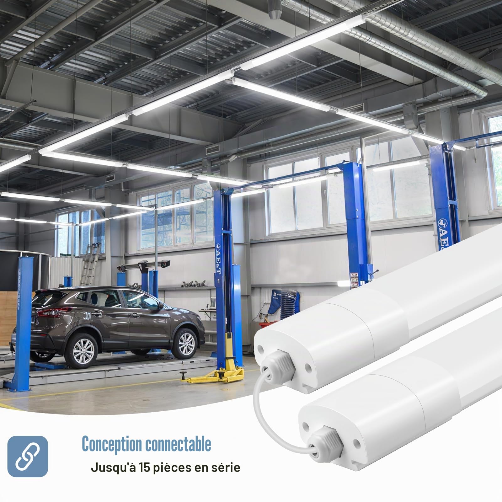 Plafonnier LED 120CM, Tube LED 36W 4000LM Blanc Neutre 4000K IP65 Étanche pour Garage, Cave, Bureau, Salle de Bain, Atelier, Sous Sol