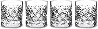Crosslake Double Old Fashioned Glasses, Set of 4 Cut Crystal 10oz Rocks Glasses for Whiskey, Cocktails, Mixed Drinks